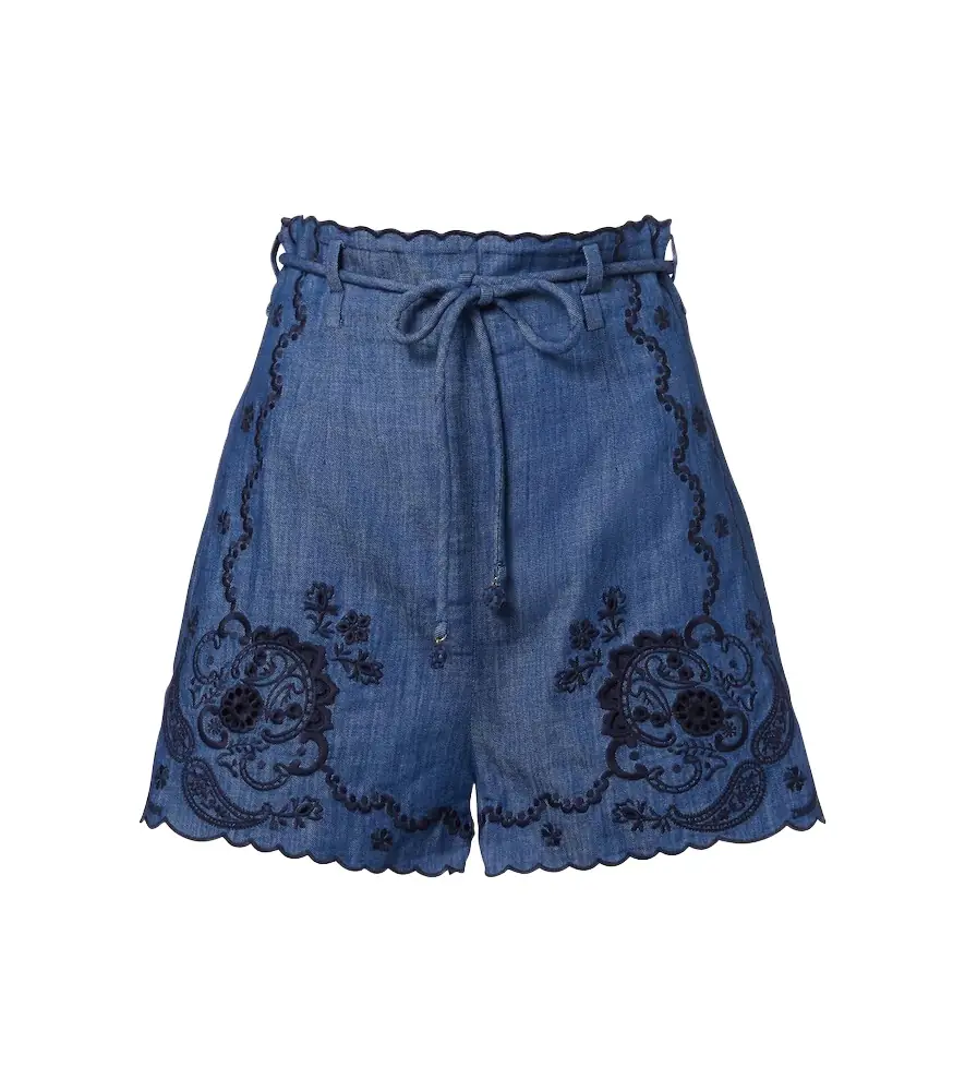 Zimmermann Aster embroidered denim shorts