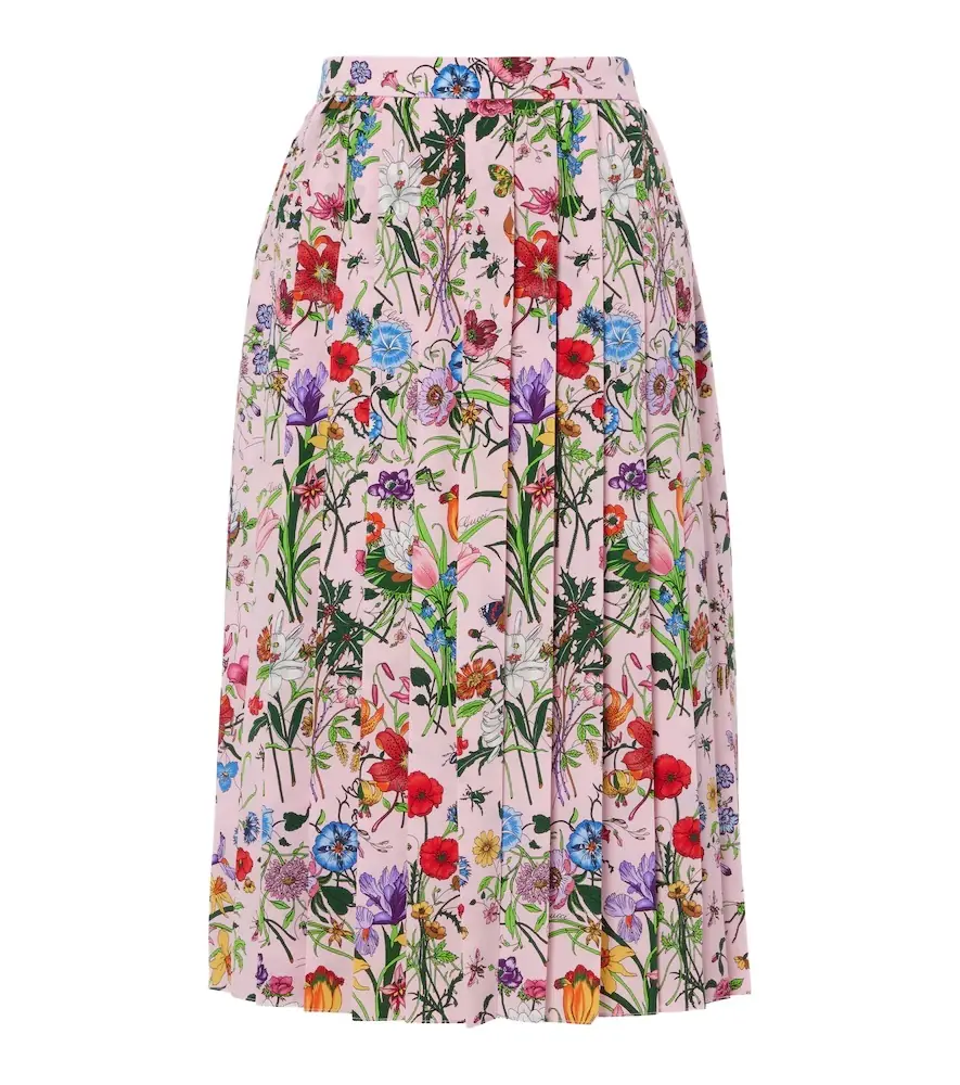 Gucci Floral pleated silk midi skirt