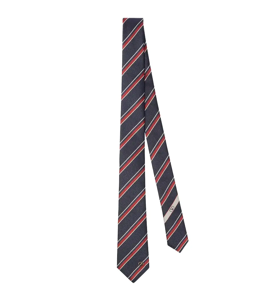 Valentino Garavani VLogo striped silk twill jacquard tie