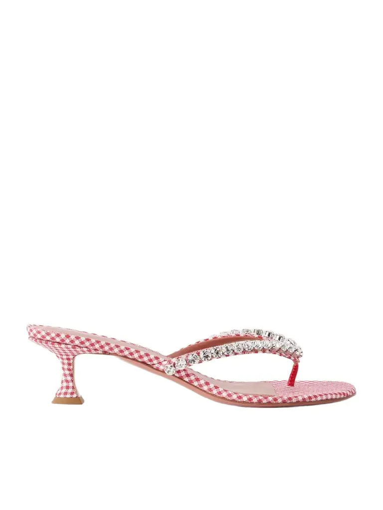 Amina Muaddi Gigi 45 Checked Crystal-embellished Leather Thong Sandals