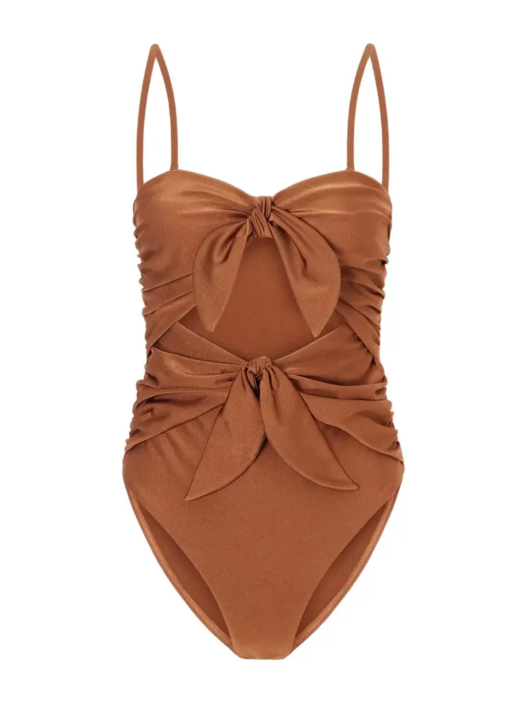 Zimmermann Aster Knot-detailed Gathered Swimsuit