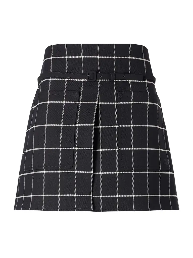 Courreges Belted Checked Wool-blend Mini Skirt