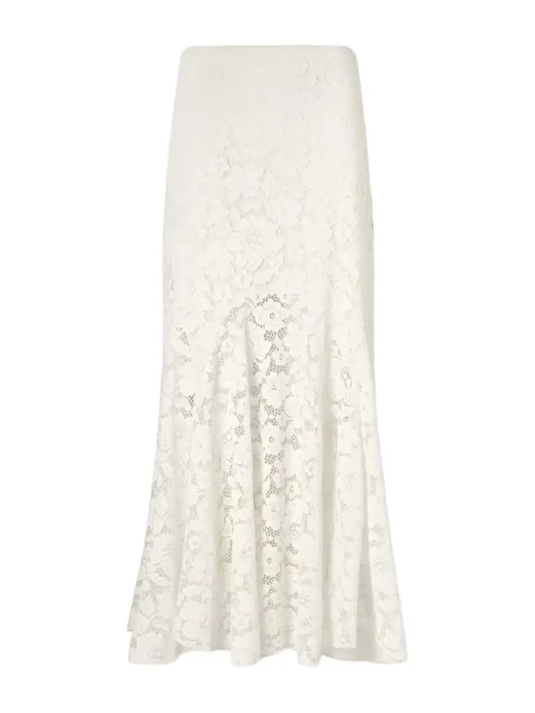 Rixo Jade Pleated Lace Midi Skirt
