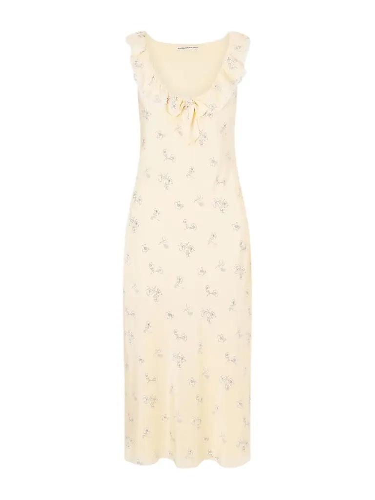 Alessandra Rich Floral-print Lace-trimmed Silk-satin Midi Dress