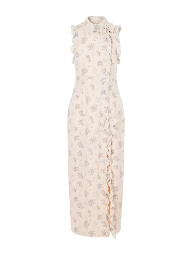 Alessandra Rich Ruffled Floral-print Silk Midi Dress