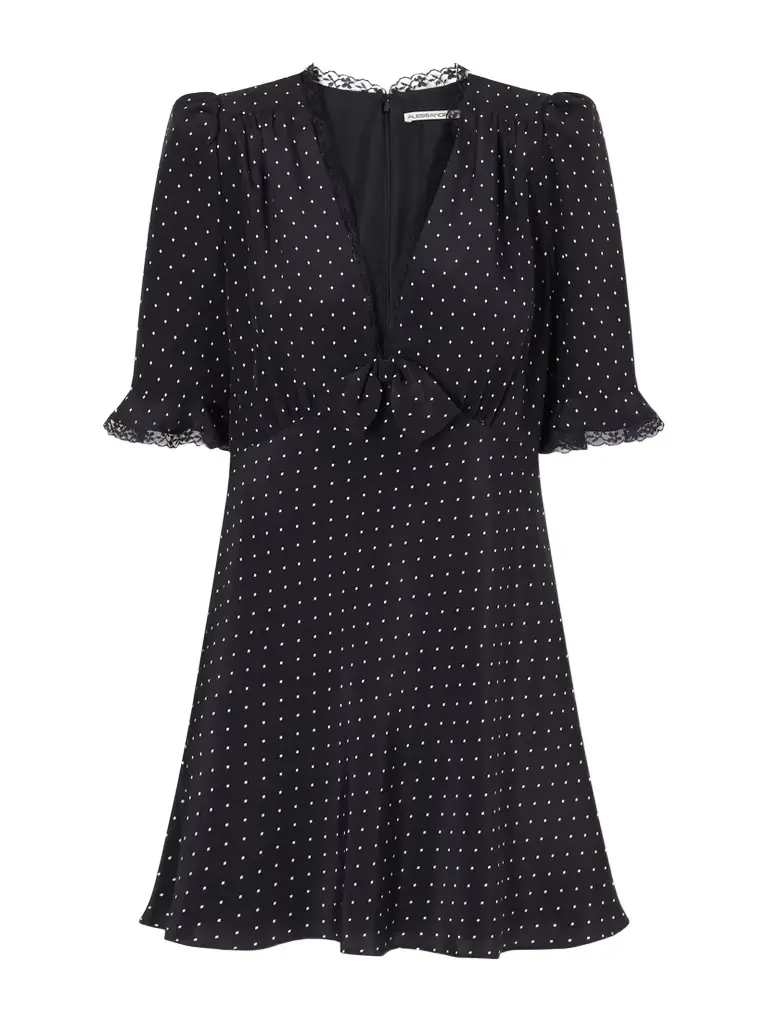 Alessandra Rich Bow-embellished Polka-dot Silk-satin Mini Dress
