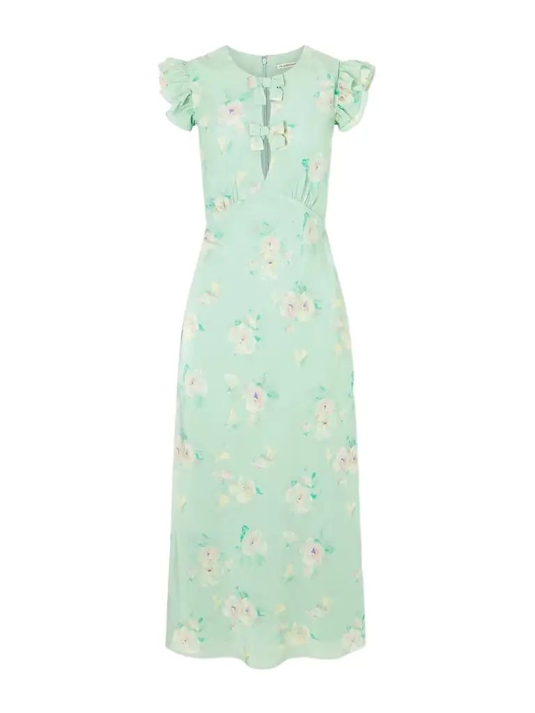 Alessandra Rich Floral-print Ruffle-trim Silk Midi Dress