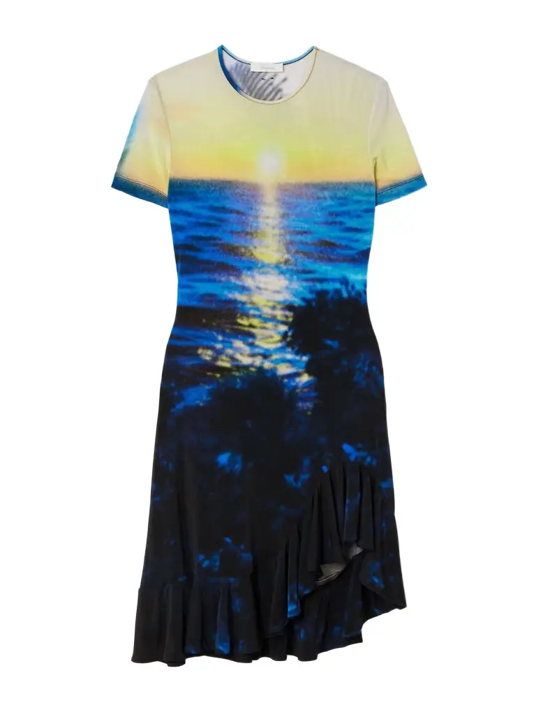 Rabanne Asymmetric Printed Stretch-jersey Mini Dress