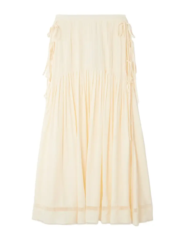 Rabanne Tie-detailed Pleated Crepe Midi Skirt