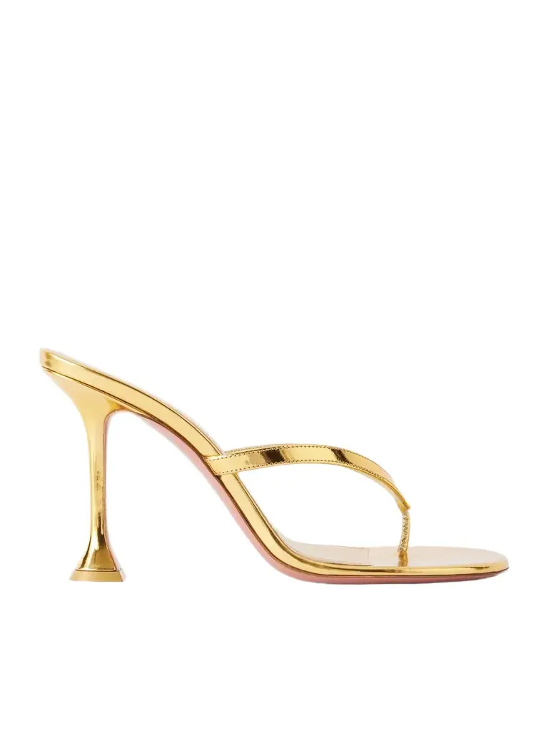 Amina Muaddi Juliette 95 Metallic Leather Thong Sandals