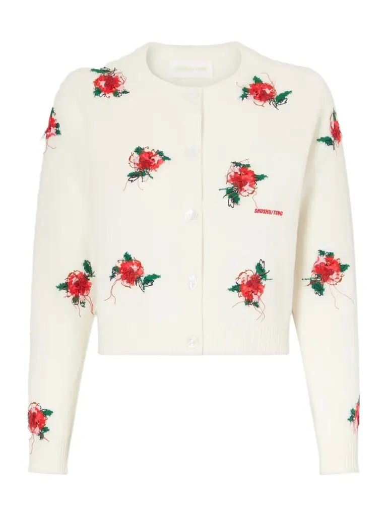 SHUSHU/TONG Cropped Embroidered Wool Cardigan