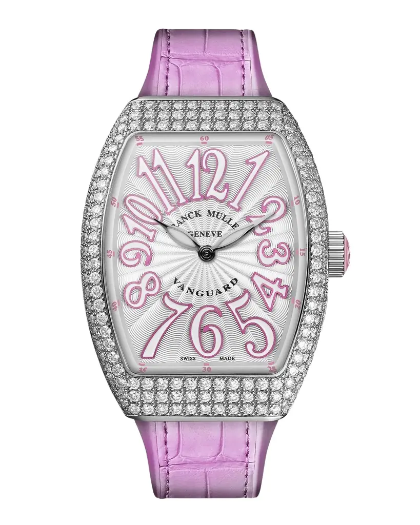 Franck Muller Lady Vanguard Watch with Diamonds & Pink Alligator Strap