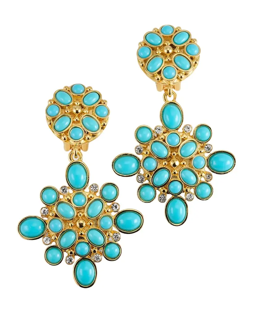 Kenneth Jay Lane Turquoise Crystal Drop Earrings