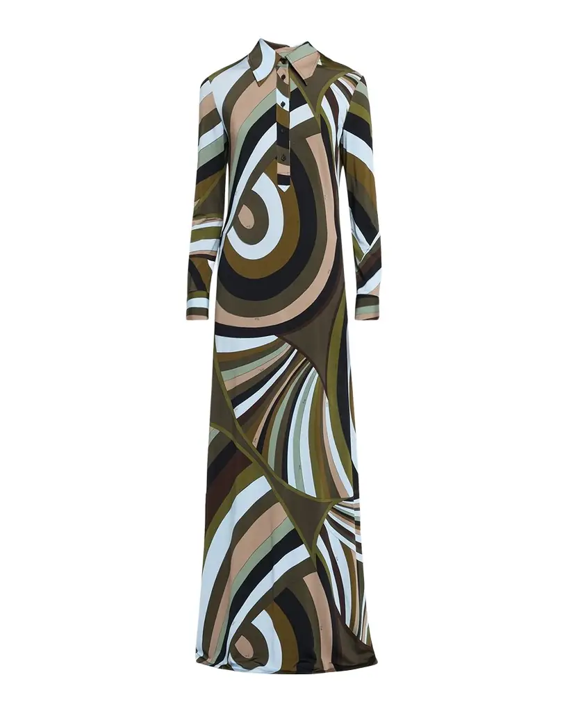 Pucci Iride-Print Jersey Long-Sleeve Maxi Shirtdress