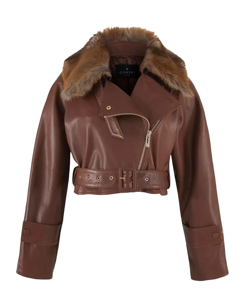 Gorski Select Lamb Leather Moto Jacket With Detachable Lamb Shearling Collar