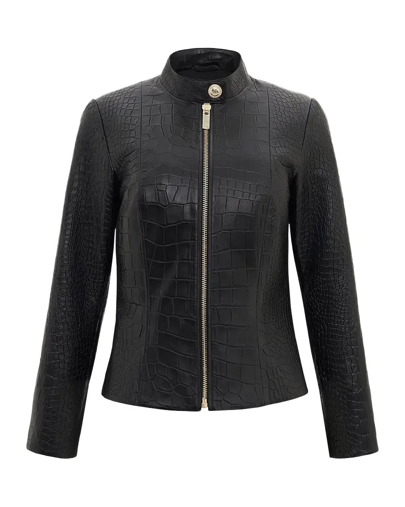 Gorski Select Leather Croc-Embossed Zip Jacket