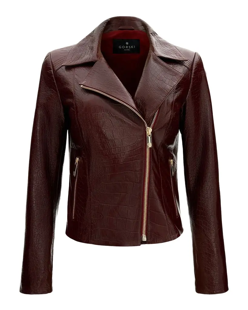 Gorski Select Leather Croco-Embossed Moto Jacket
