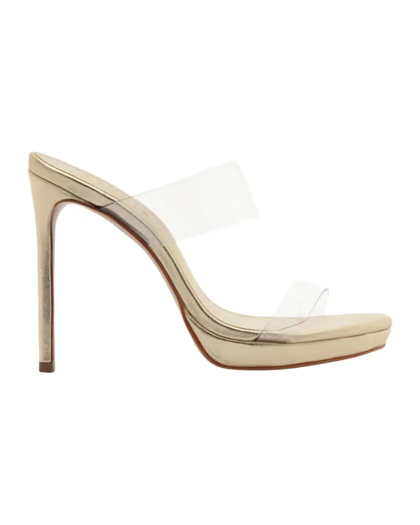 Schutz 115mm Ariella Vinyl and Metallic Leather Platform Sandals