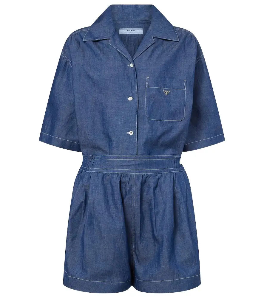 Prada Cotton and linen chambray romper
