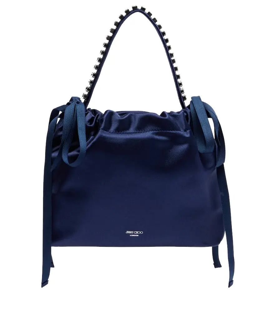 Jimmy Choo Drawstring Mini embellished satin top-handle bag