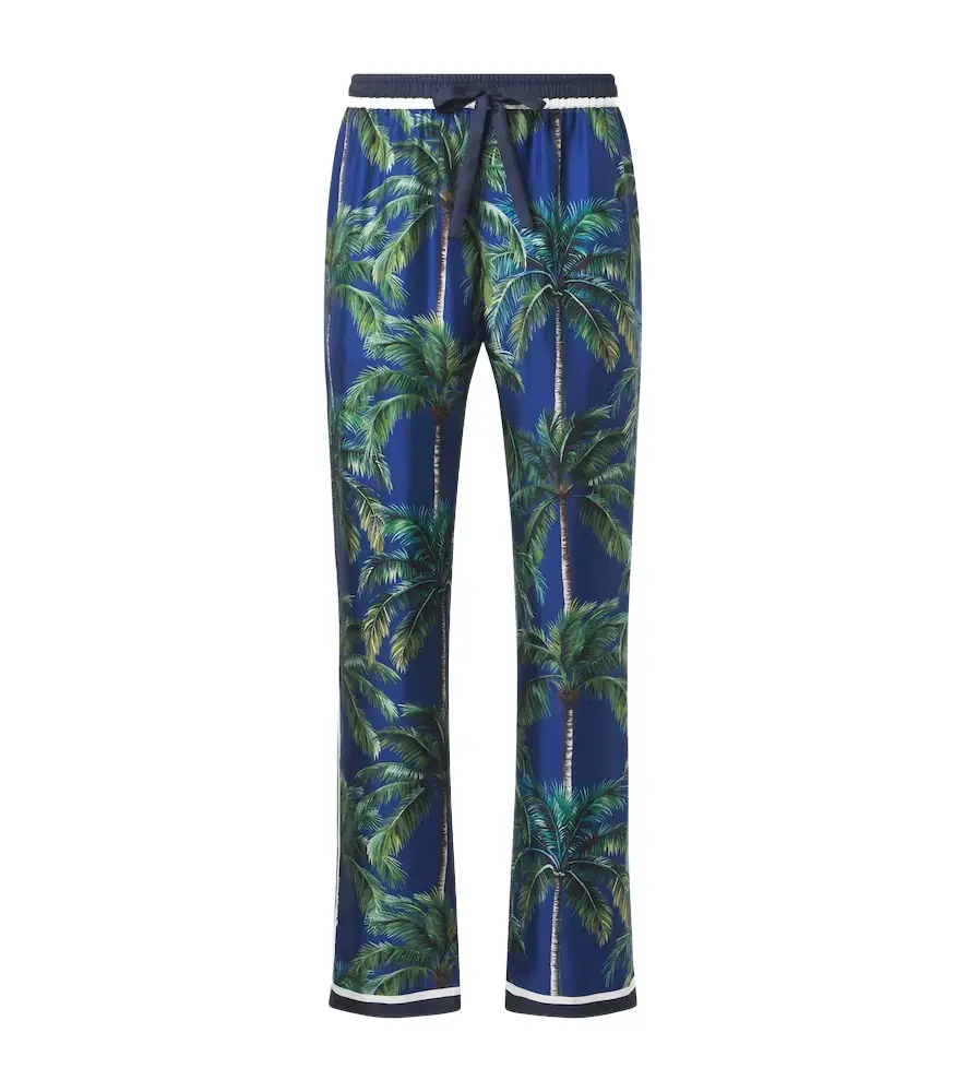 Dolce & Gabbana Printed silk twill straight pants