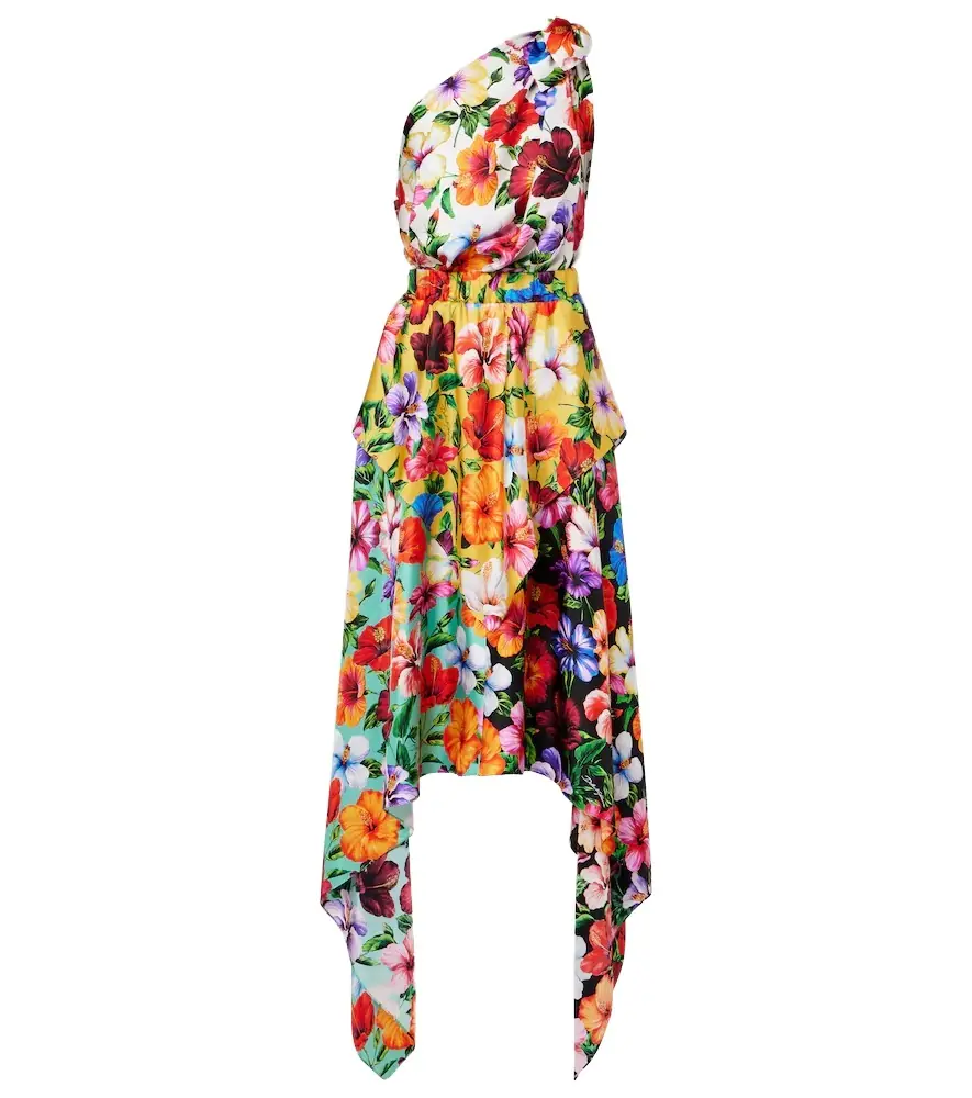 Dolce & Gabbana Floral one-shoulder silk midi dress