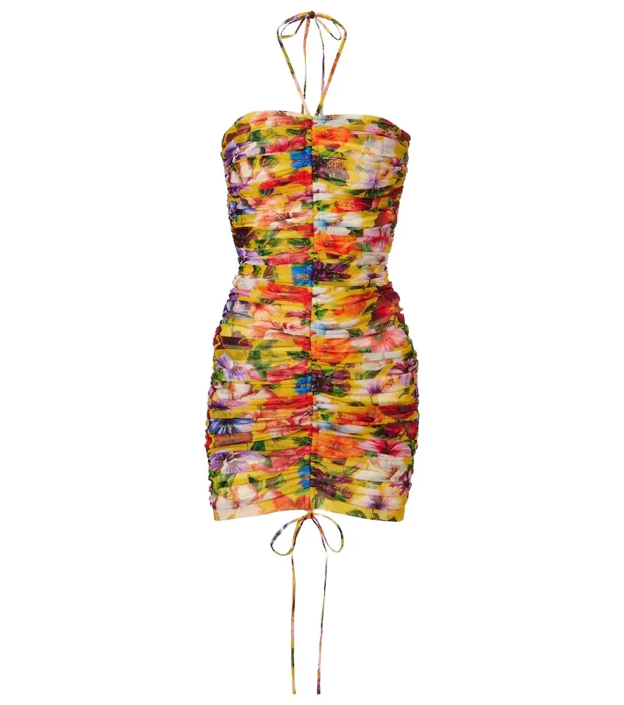 Dolce & Gabbana Ruched floral halterneck minidress
