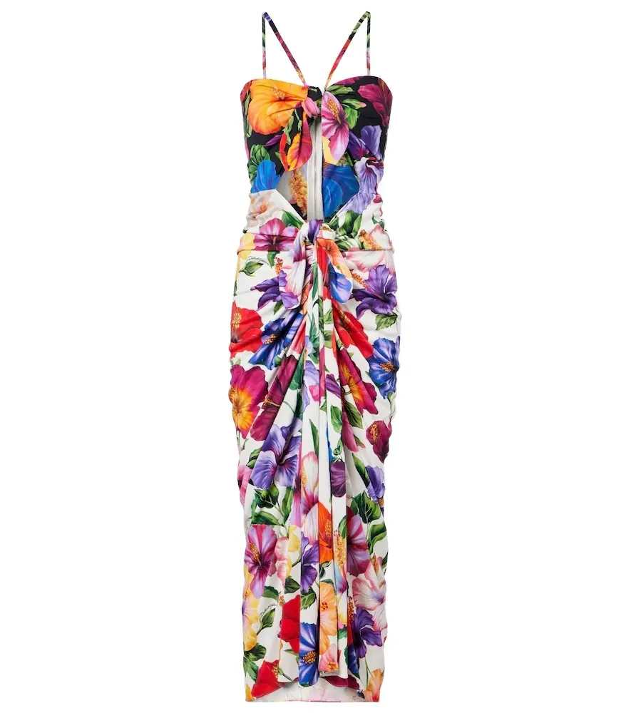 Dolce & Gabbana Cutout floral gathered midi dress