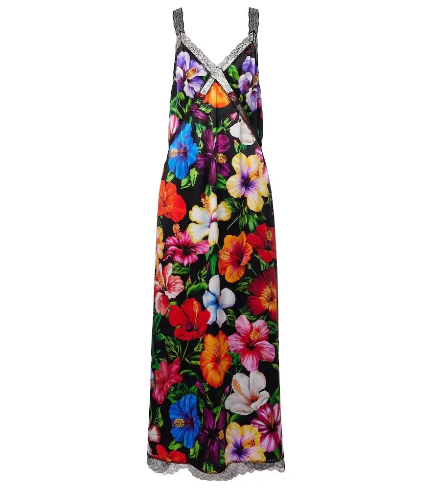 Dolce & Gabbana Lace-trimmed floral silk-blend maxi dress