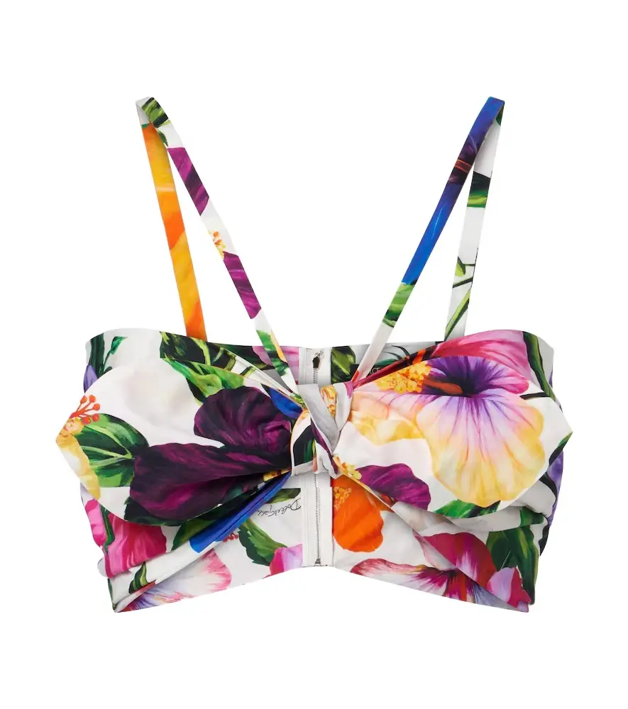 Dolce & Gabbana Bow-detail floral cotton bra top