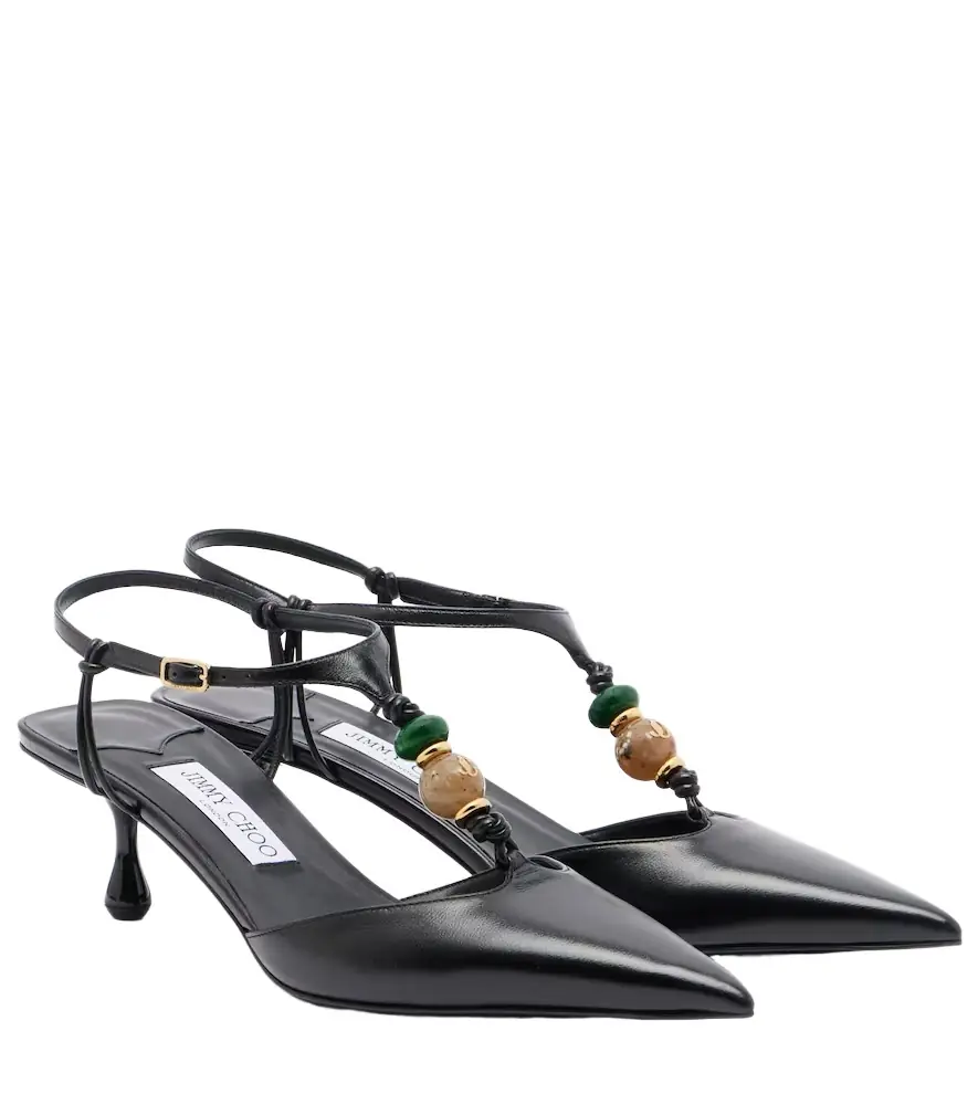 Jimmy Choo Lauri embellished leather slingback pumps