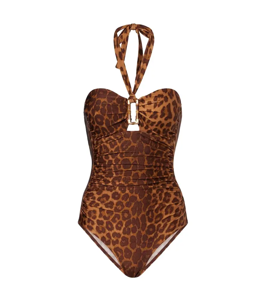Zimmermann Mahon leopard-print halterneck swimsuit