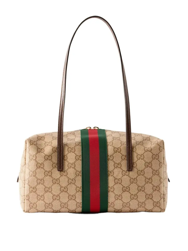 Gucci Boston Leather-trimmed Coated-canvas Shoulder Bag