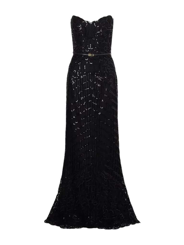 Elie Saab Strapless Sequined Silk And Ramie-blend Tulle Gown