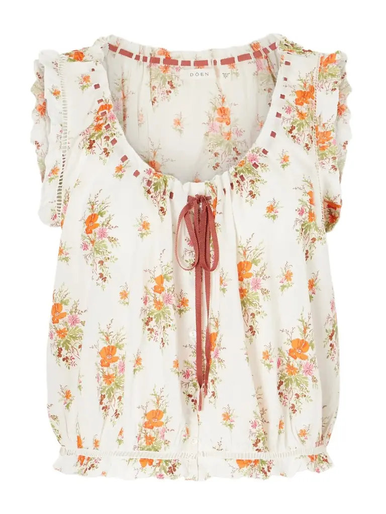 DÔEN Traveler Embroidered Floral-print Organic Cotton Blouse