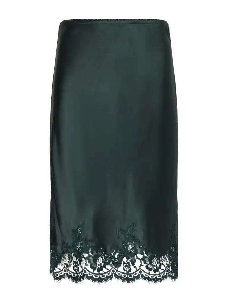 Saint Laurent Lace-trimmed Silk-satin Skirt