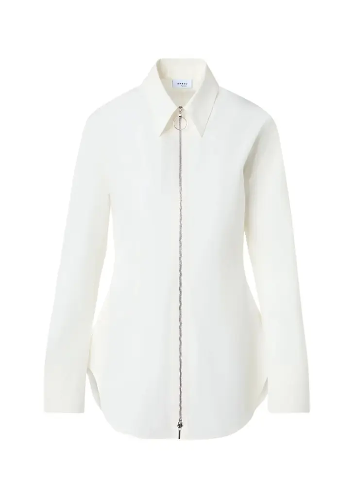 Akris punto Zip-Front Cotton Poplin Collared Shirt