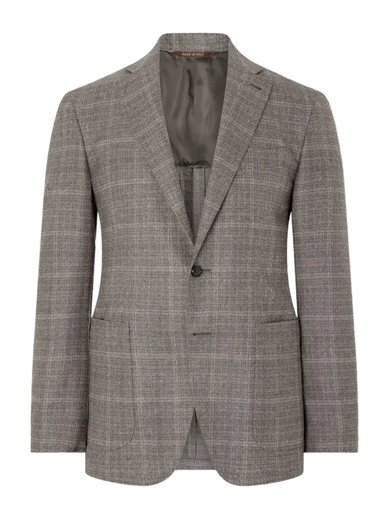 Canali Kei Prince of Wales Checked Linen Suit Jacket - Men