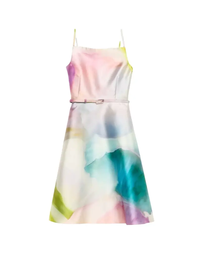 Prabal Gurung Square-Neck Sleeveless Satin Belted Mini Dress