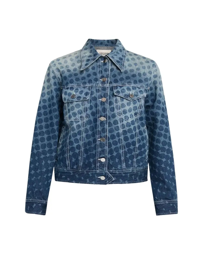 CHRISTOPHER JOHN ROGERS Halftone Wiggle Dot Denim Jacket