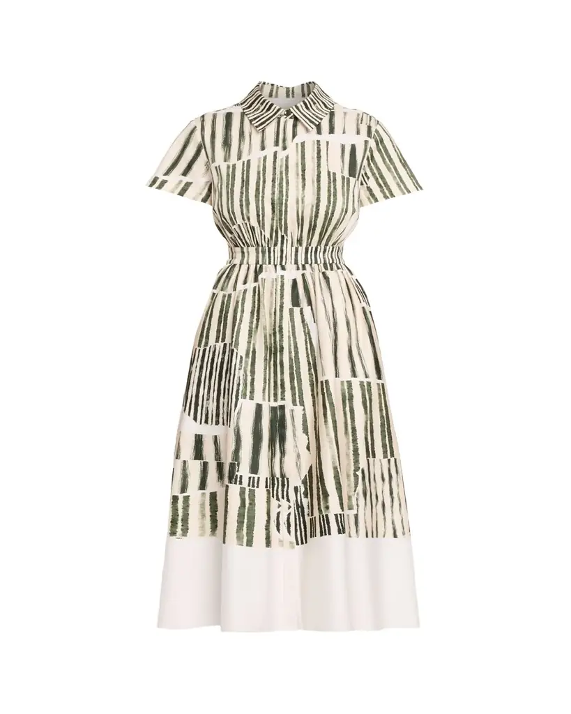 Jason Wu Collection Stripe Collage-Print Short-Sleeve Midi Shirtdress