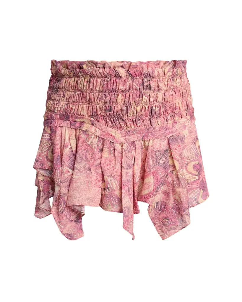 Isabel Marant Ceiva Smocked Silk Handkerchief Mini Skirt