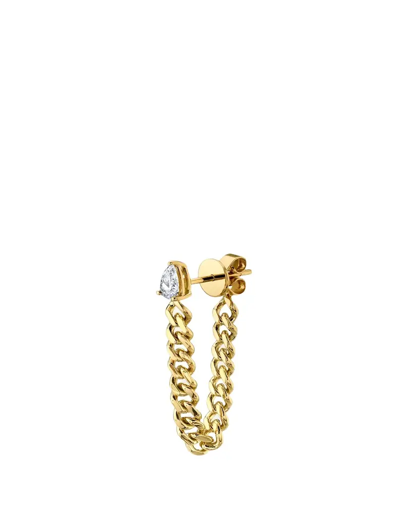 Anita Ko 18K Yellow Gold Cuban Link Loop Earring with Pear Diamond Stud, Single