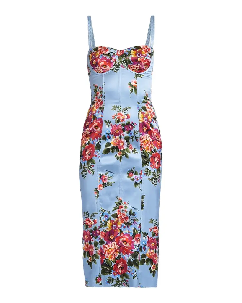 Dolce & Gabbana Floral Satin Bustier Midi Dress