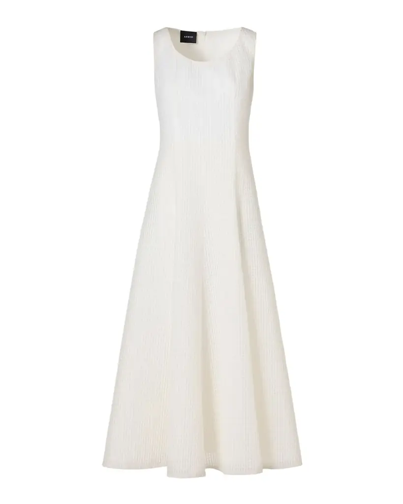 Akris Grid Seersucker Sleeveless Midi Dress