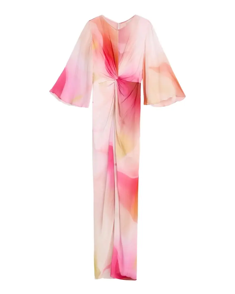 Prabal Gurung Floral Twisted Chiffon 3/4-Sleeve Gown
