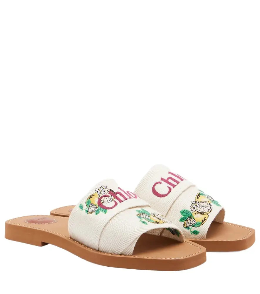 Chloe Chloé Woody embroidered linen slides