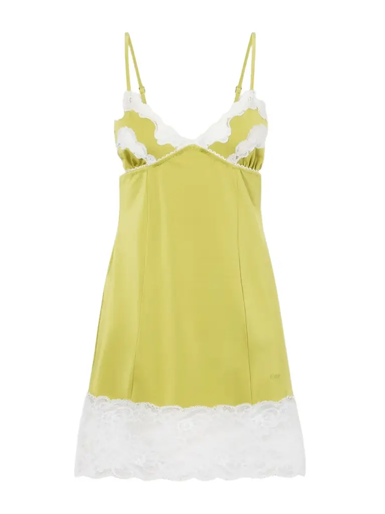 Chloé Lace-trimmed Satin Mini Dress Beige