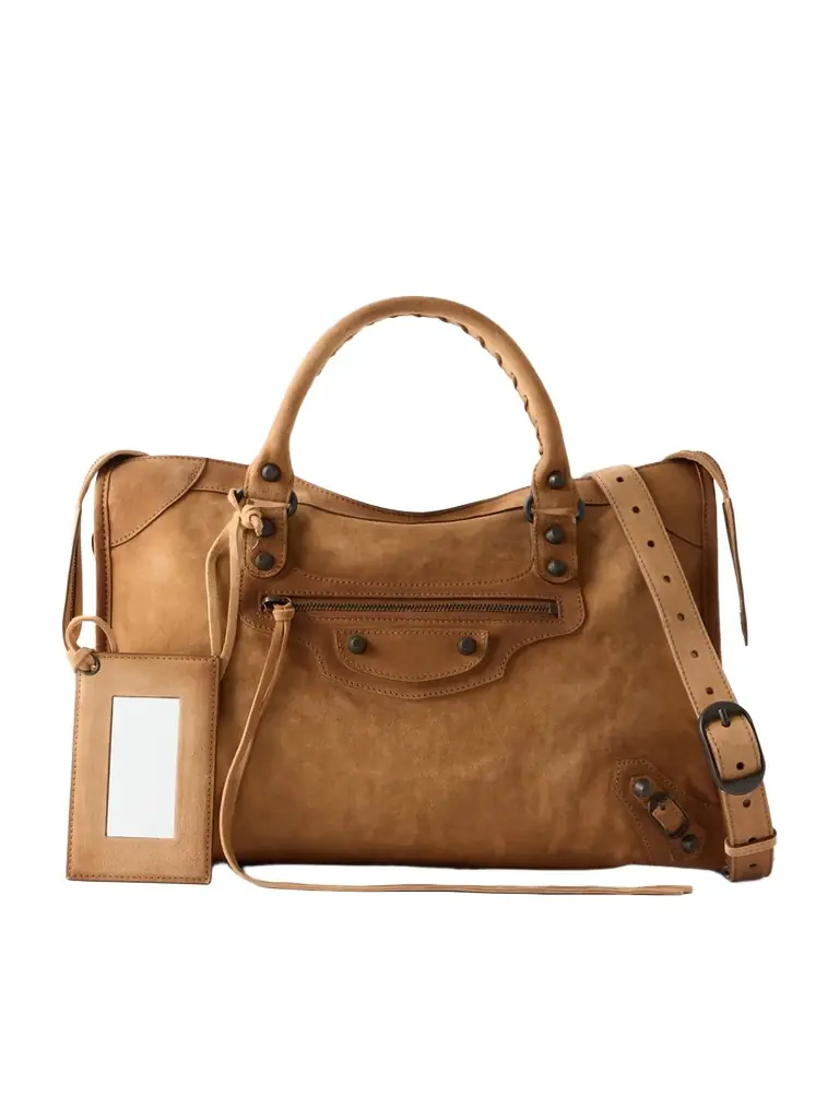 Balenciaga Le City Medium Suede Shoulder Bag