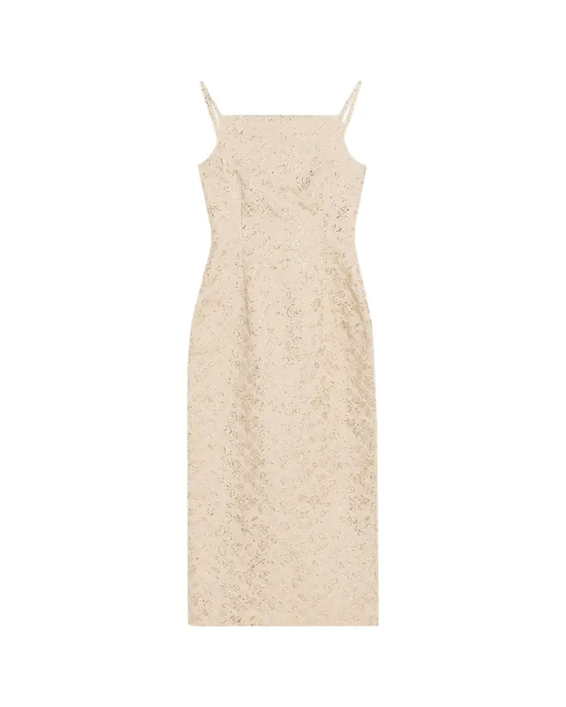 Prabal Gurung Metallic Floral Jacquard Square-Neck Sleeveless Midi Dress